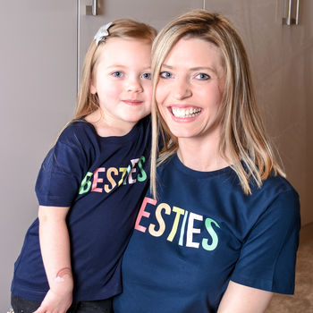 Mother And Child Pastels Besties Navy T Shirt Set, 3 of 6