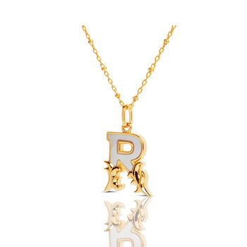 Gold Plated R Initial Necklace With Mother Of Pearl, 2 of 6