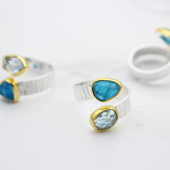 Aquamarine And Apatite Gemstone Textured Silver Ring, 8 of 9