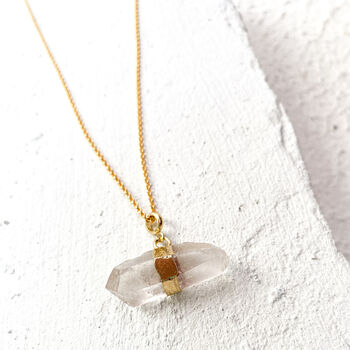 Clear Quartz Bullet Pendant Necklace Real 18k Gold Plated Gift, 2 of 4