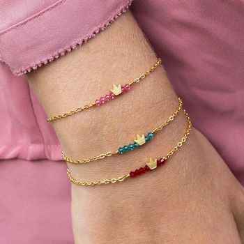 Tiny Gold Plated Crown Birthstone Bar Bracelet, 8 of 12