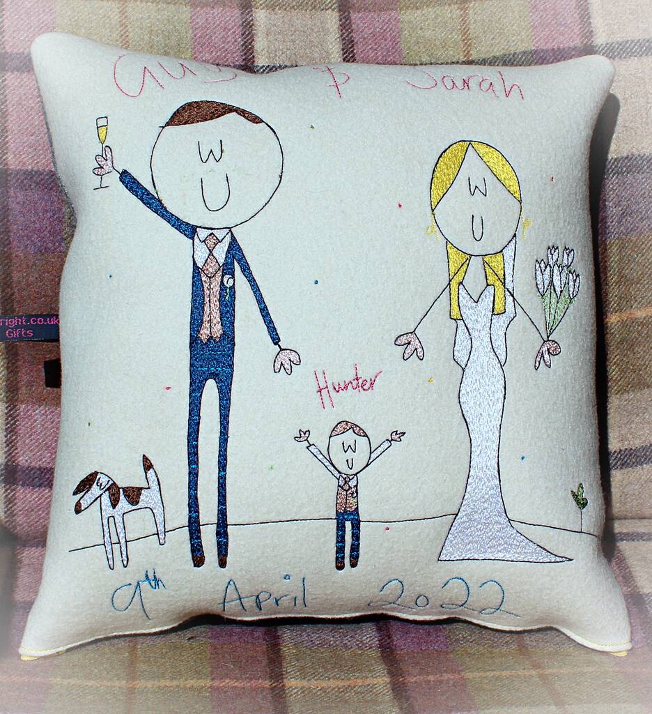 Personalised Embroidered Wedding Gift Cushion By Seabright Designs