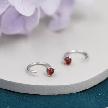 Genuine Garnet Huggie Hoop Earrings, 3 of 10