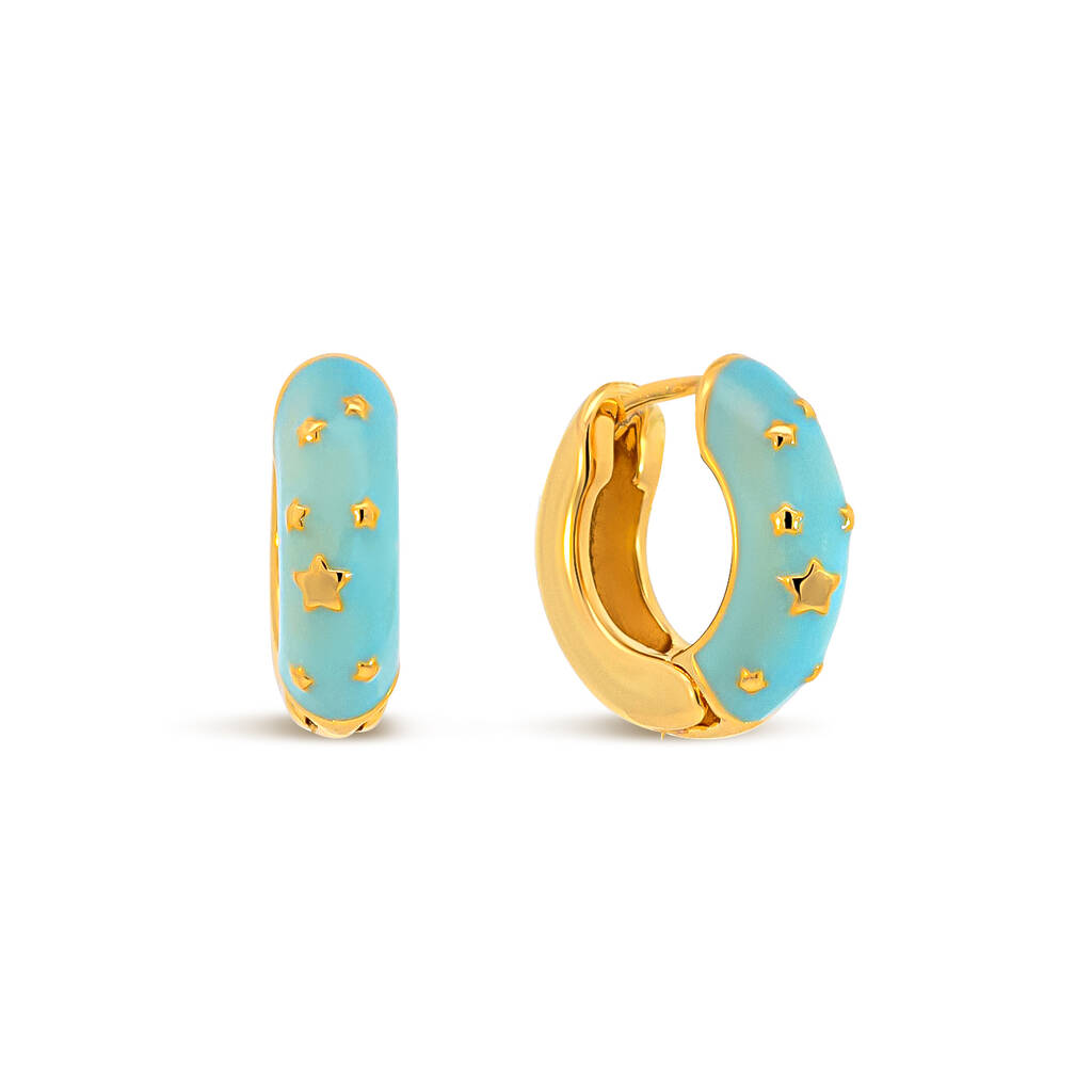 Light Blue Star Enamel Hoop Earrings
