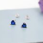 Sterling Silver Tiny Sapphire Blue Cz Heart Stud Earrings, thumbnail 5 of 12