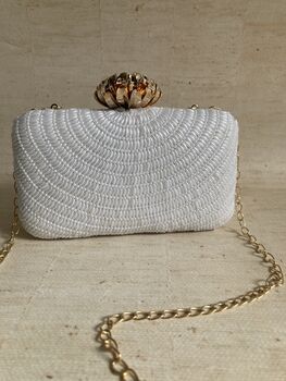 White Pearl Handcrafted Rectangular Clutch Bag, 7 of 10