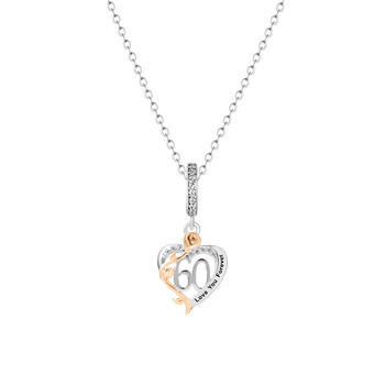 60th Years Necklace Silver Pendant With Rose Gold Flower Detail, 5 of 5