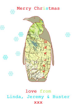 Personalised Printed Map Dog Or Penguin Christmas Card, 4 of 7