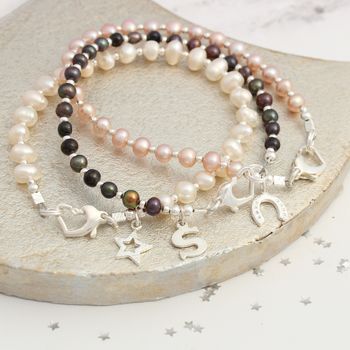 Pearl Stacking Bracelets With Silver Charms, 2 of 12
