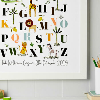 Personalised Safari Animal Alphabet Nursery Print, 2 of 3