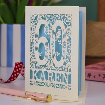 Personalised 60th Birthday Card Papercut Woodland Design, 4 of 8