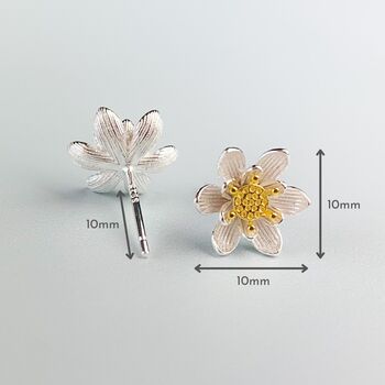 Sterling Silver Magnolia Flower Stud Earrings, 4 of 6