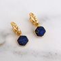 The Hexagon Lapis Lazuli Gold Plated Gemstone Earrings, thumbnail 3 of 5