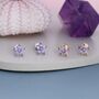 Amethyst Purple Cz Flower Barbell Earrings, thumbnail 9 of 12