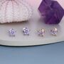 Amethyst Purple Cz Flower Barbell Earrings, thumbnail 8 of 12