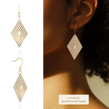 Layered Diamond Shaped Earrings • Gold Plated Sterling Silver Hooks • Available In Four Colours, 2 of 7