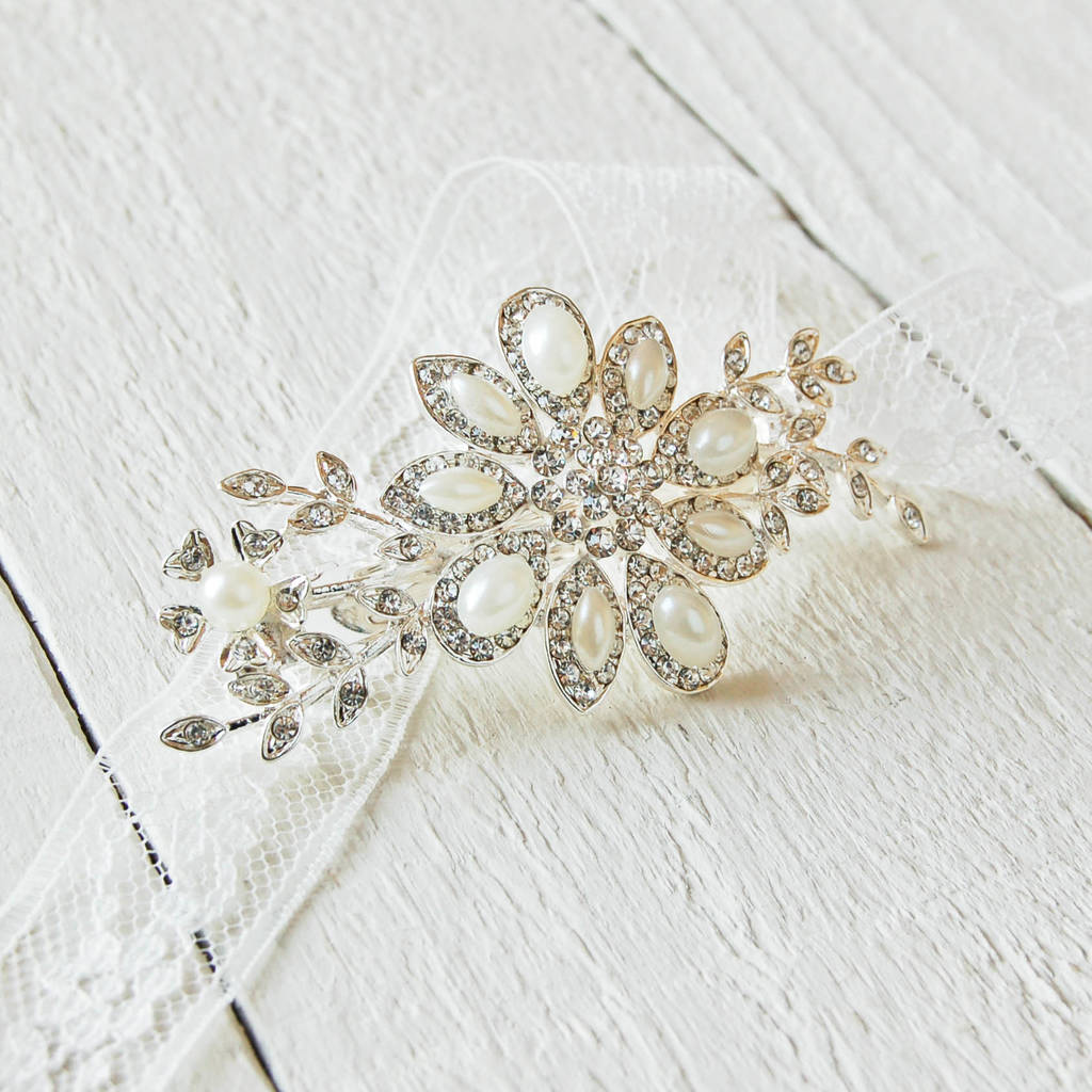 Elegant Pearl And Diamante Hair Clip By The Carriage Trade Company |  