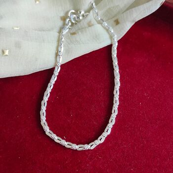 925 Silver Heavy Link Chain Floral Indian Payal Anklet, 5 of 10