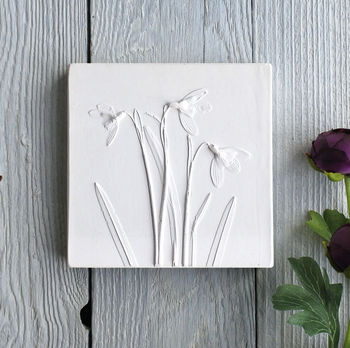 Snowdrops Plaster Cast Plaque Mounted On Wood, 5 of 12