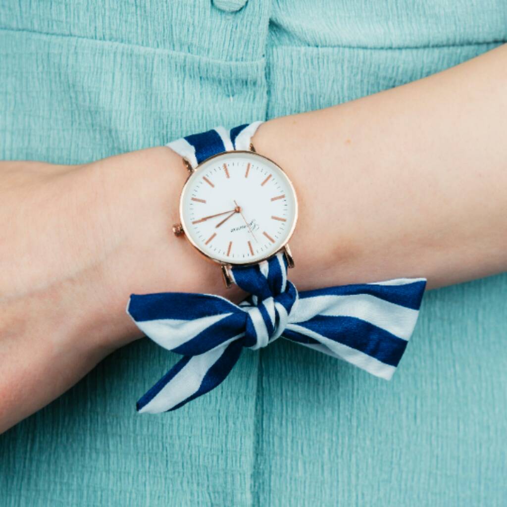 Blue Stripe Cloth Summer Wristwatch For Women, 1 of 6