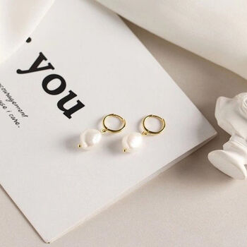 Chunky 18 K Gold Or Silver Freshwater Pearl Hoops, 10 of 10
