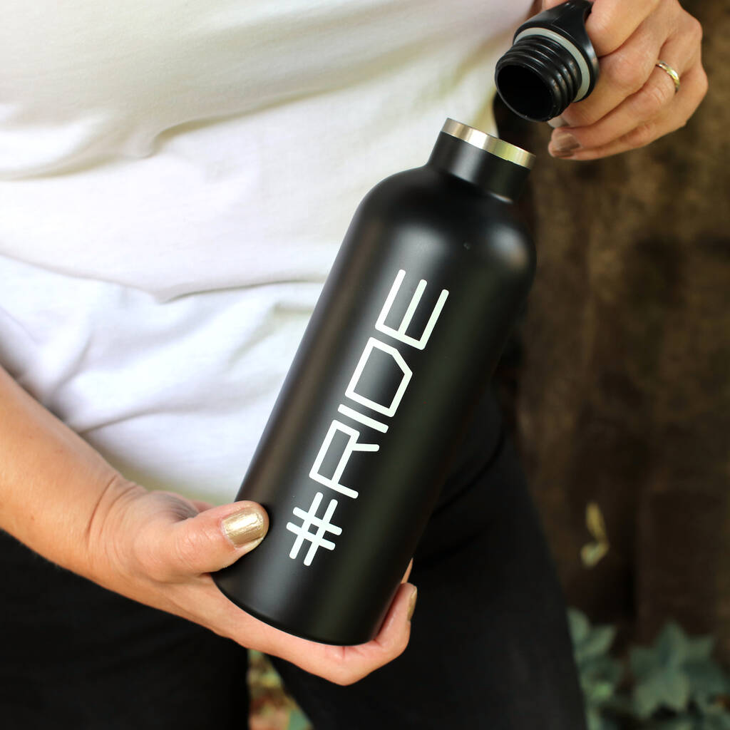 Personalised Ride Reusable Black Water Bottle By The British Belt