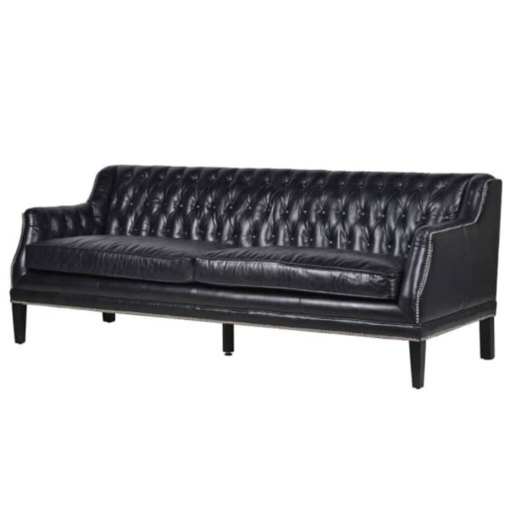 Black Leather Buttoned Three Seater Sofa, 1 of 2