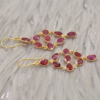 Red Ruby Earrings, Gold Plated Sterling Silver Earrings, 5 of 10