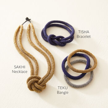 Fair Trade Handmade Glass Bead Knot Tube Necklace 55cm, 6 of 10