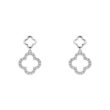 Diamond Set Quatrefoil Drop Earrings In 9ct Gold, 2 of 5