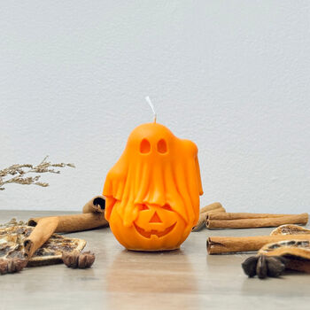 Spooky Ghost Candle Orange Halloween Decoration, 3 of 10