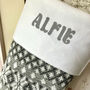 Personalised Pink/Grey Nordic Knitted Christmas Stocking, thumbnail 6 of 8