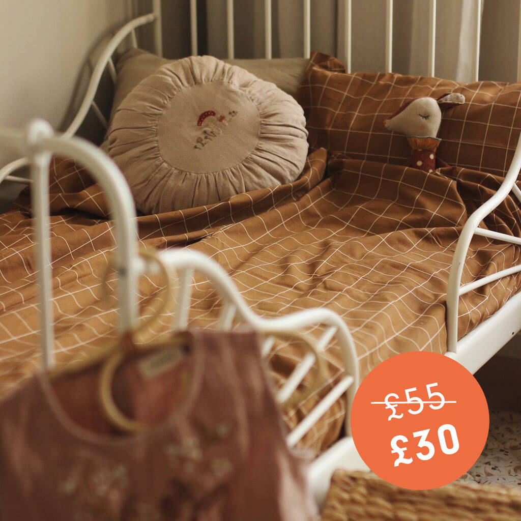 Cotbed Organic Cotton Bedding Set Window Pane, Pecan By Avery Row