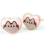 Pusheen The Cat Pink Enamel And Gold Heart Stud Earrings, thumbnail 3 of 5
