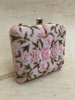Pink Square Floral Handcrafted Clutch Bag, 6 of 6