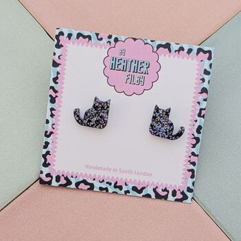Glitter Black Cat Resin Studs, 3 of 4