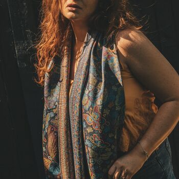 Navy Blue Vintage Butterfly And Tassel Pashmina Scarf, 4 of 4