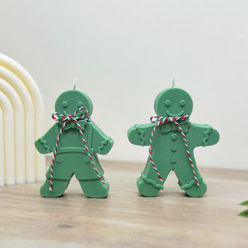 Green Gingerbread Man Christmas Candle Decoration, 4 of 8