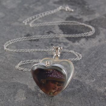 Heart Glass Photo Locket Sterling Silver Necklace, 3 of 6