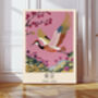 Pink Crane Japanese Art Print, thumbnail 1 of 5