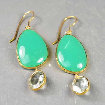 Peppa Earrings Chrysoprase, Green Amethyst And Gold By Flora Bee
