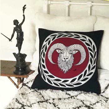 Aries Hand Embroidered Zodiac Cushion, 3 of 3