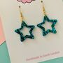 Teal Glitter Star Earrings, thumbnail 2 of 2