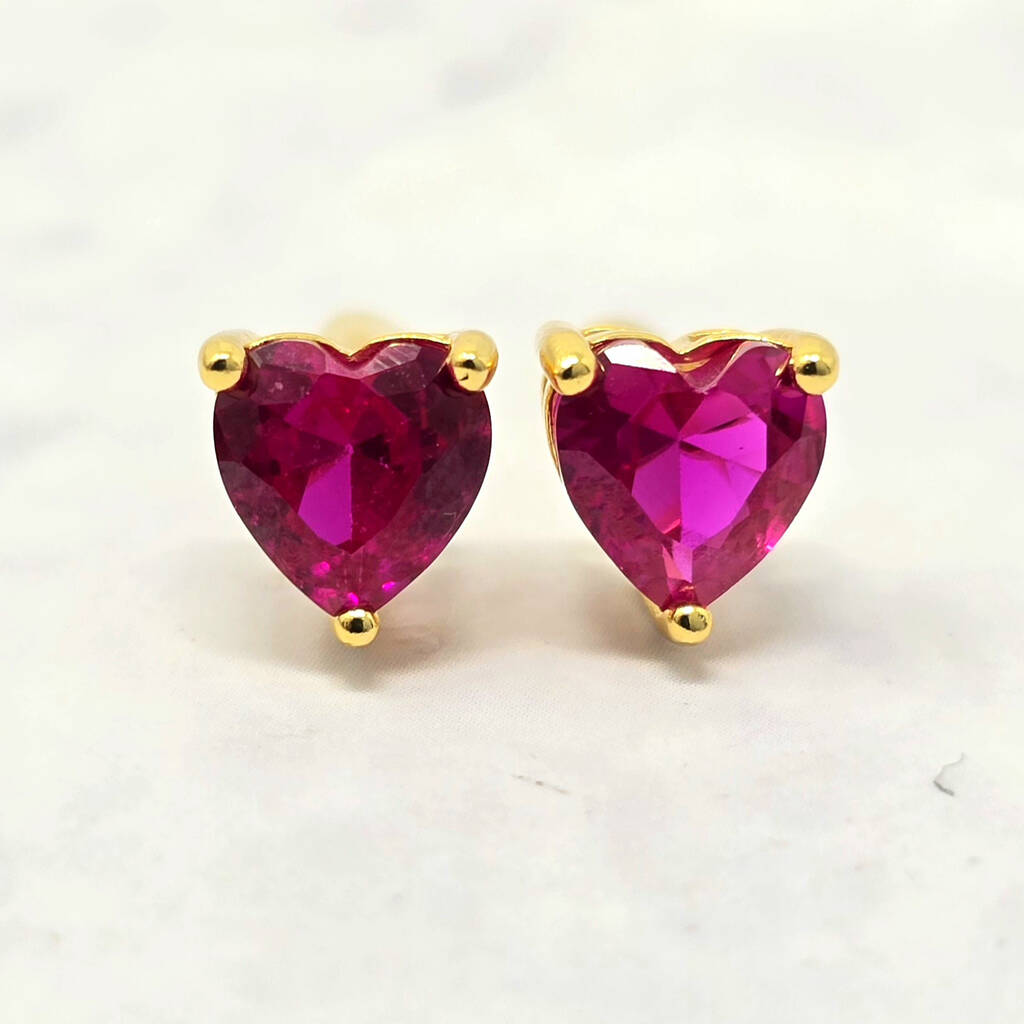 Ruby Heart July Birthstone Stud Earrings, 1 of 3
