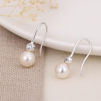 Sterling Silver White Freshwater Pearl Drop Earrings: Bridal Jewellery – 6mm, 3 of 9