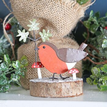 Robin With Mistletoe And Toadstool Christmas Block, 5 of 5