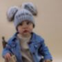 Personalised Grey Double Pom Pom Winter Hat And Booties, thumbnail 9 of 9