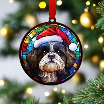 Shih Tzu Black And White In Santa Hat Suncatcher Decoration, 2 of 6