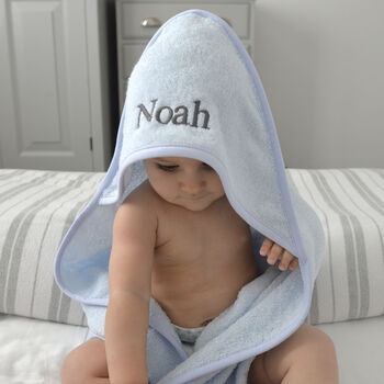 Personalised Hooded Baby Towel Blue, 4 of 6