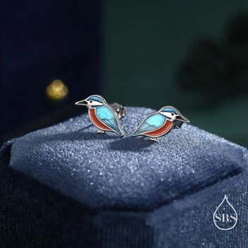 Sterling Silver Kingfisher Stud Earrings, 2 of 11